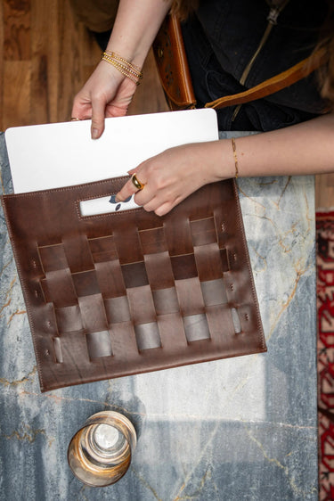 Bria Woven Leather Laptop Tote